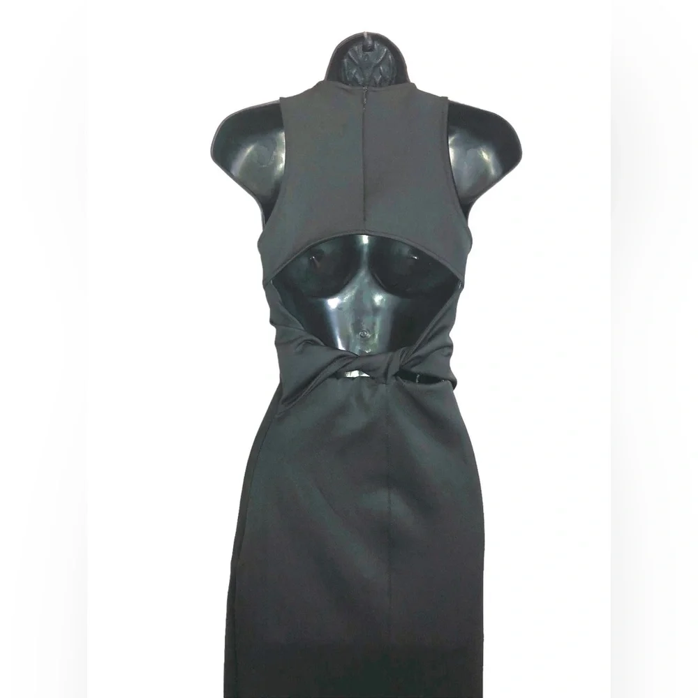 Zara black scuba fit twisted back cutout front slit sleeveless dress size XS new - Picture 14 of 16